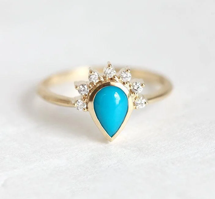 Premium Jewelry At Special Low Prices For A Limited Time Elegant Turquoise Ring With Half Halo Diamond Crown