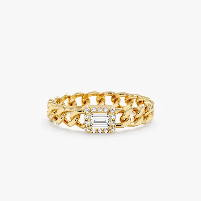 Luxury Jewelry Sale – Sparkle For Less Emerald Cut Diamond Cuban Chain Ring, Keira