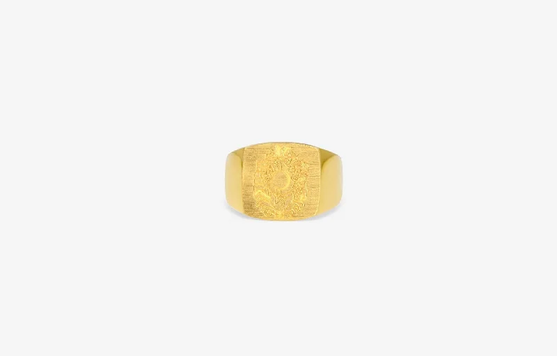 Limited-Time Offer On Premium Jewelry Collections IX Family Crest Signet Gold Plated Ring