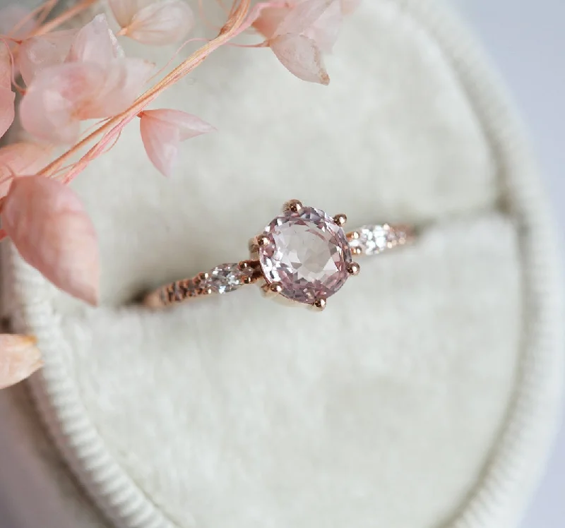 Exclusive Online Discounts On Stylish Jewelry Round Peach Sapphire And Diamond Engagement Ring Set