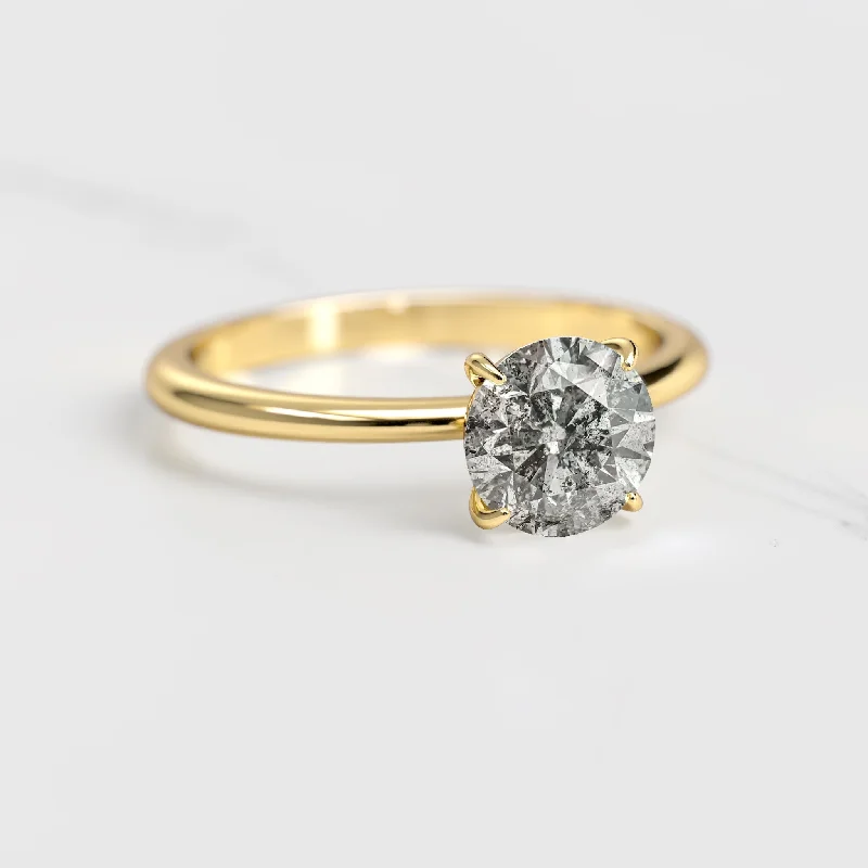 Fashion-Forward Geometric Jewelry For Contemporary Style Round Solitaire Salt And Pepper Diamond Ring