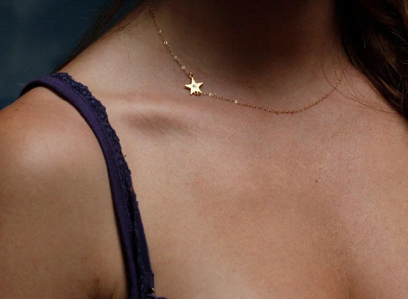 Shop Elegant Jewelry At Unbeatable Prices Sideways Initial Necklace, Gold Star Necklace