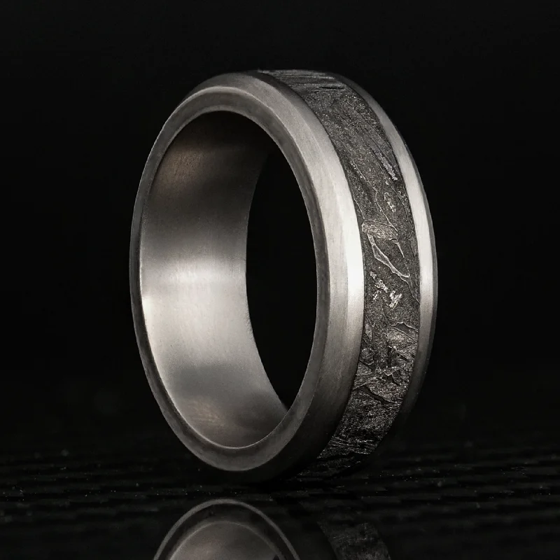 Limited-Time Offer On Elegant Jewelry Pieces Titanium Ring With Meteorite Inlay