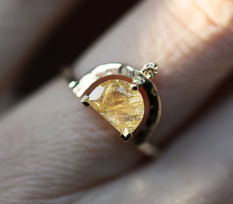 Fashion-Forward Jewelry At Incredible Prices Unique Half Moon Rutile Quartz Ring With Champagne Diamond