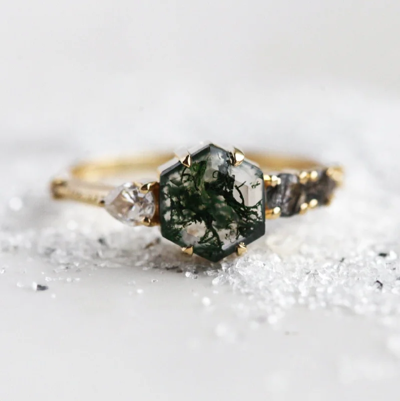 Exclusive Jewelry Bundles At Discounted Rates Alaia Hexagon Moss Agate Ring