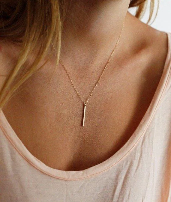 Limited-Time Offer On Premium Jewelry Collections Vertical Bar Necklace, Dainty Gold Chain