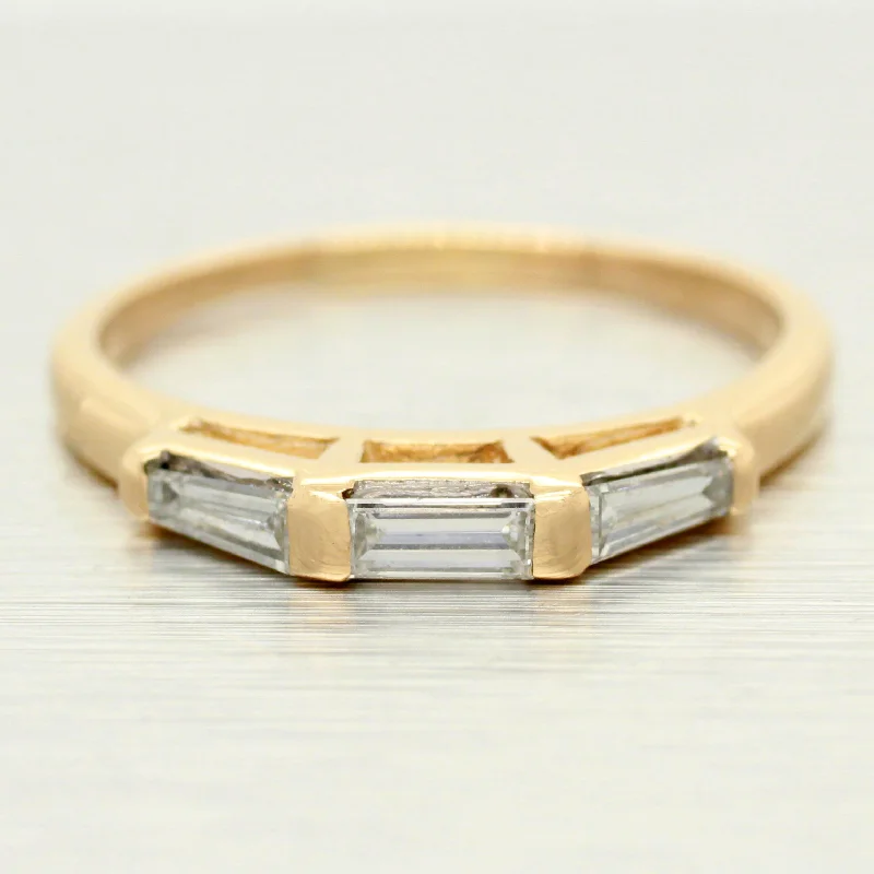 Handcrafted Jewelry Sale – Unique Designs At Low Prices Vintage 0.35ctw Three Baguette Cut Diamonds Band Ring in 14k Yellow Gold Size 7