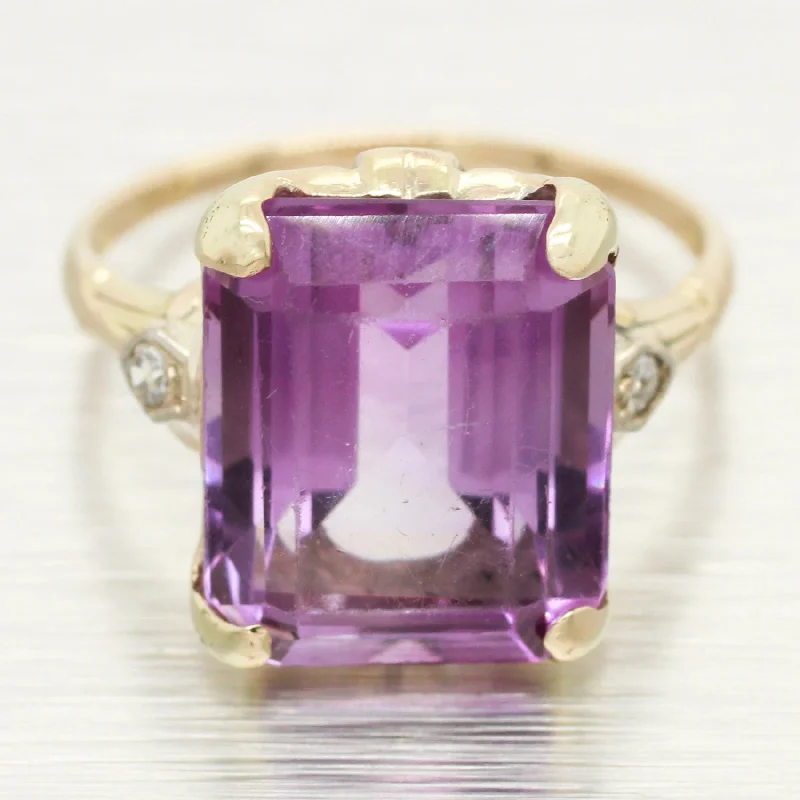 Jewelry Clearance Sale – Final Reductions Vintage Petite 3.5ct Amethyst & 0.04ctw Diamond Cocktail Ring - 14k Yellow Gold