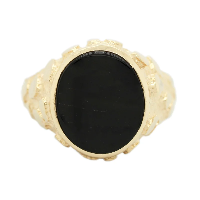 Shop Signature Jewelry Styles At Exclusive Prices Vintage Black Onyx Men's Gold Nugget Ring - 14k Yellow Gold - Size 9.25