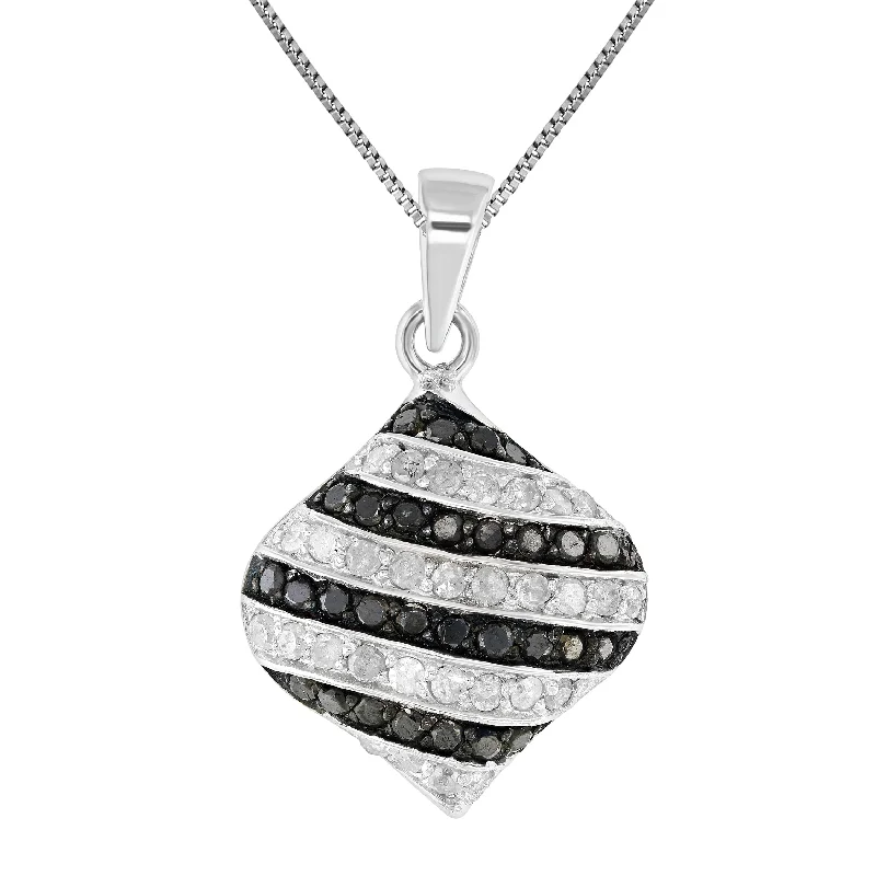 0.90 cttw Black and White Diamond Pendant .925 Sterling Silver And 18 Inch Chain