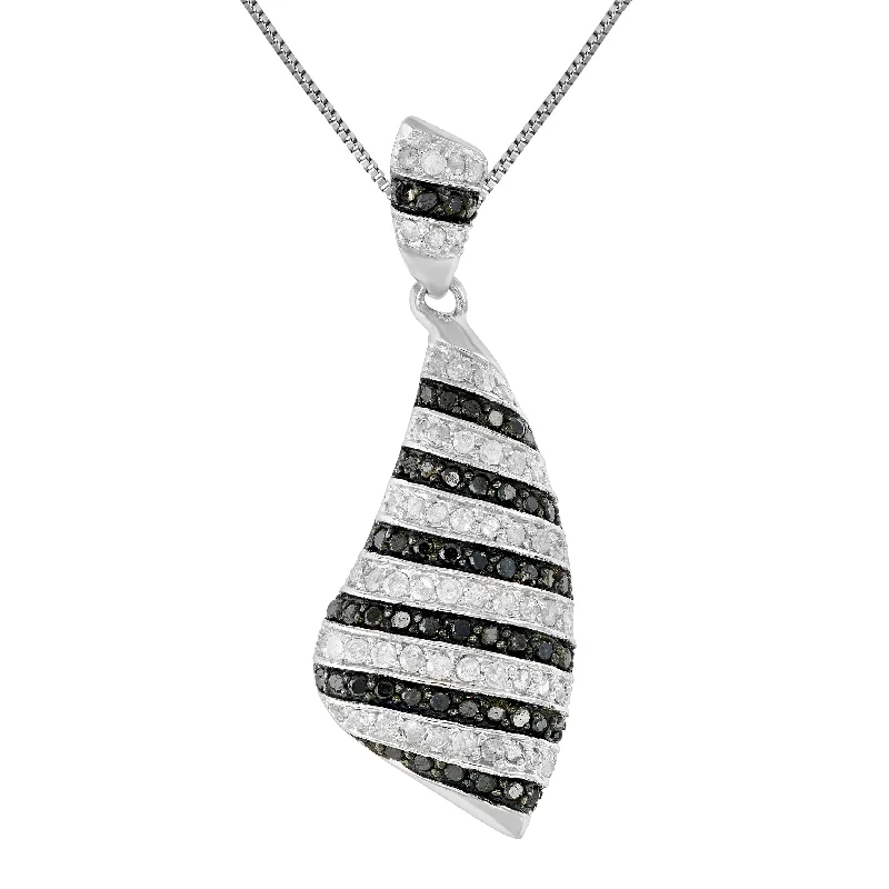 1.05 cttw Black and White Diamond Pendant .925 Sterling Silver with Rhodium