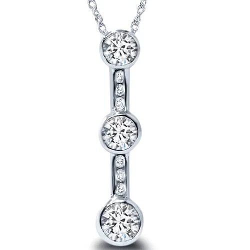 1 1/4ct Past Present Future Diamond Pendant Necklace 14K