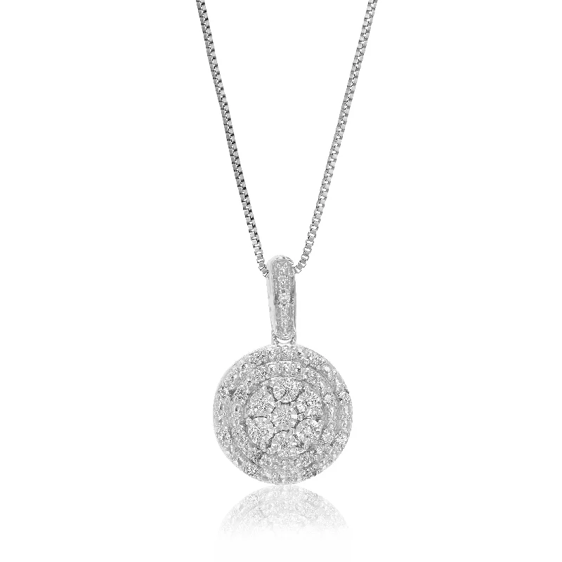 1/10 cttw Lab Grown Diamond Circle Pendant Necklace .925 Sterling Silver 2/5 Inch With 18 Inch Chain