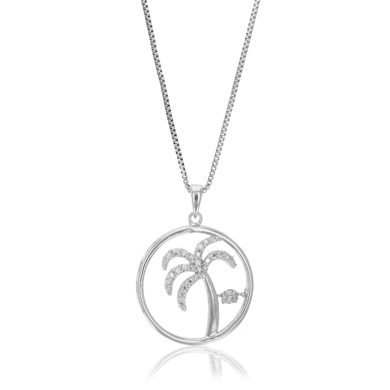 1/12 cttw Lab Grown Diamond Tree Pendant Necklace .925 Sterling Silver 3/4 Inch With 18 Inch Chain