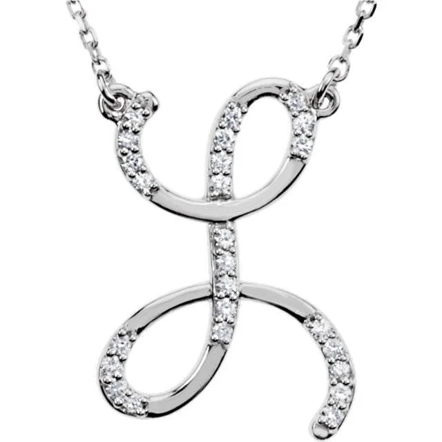 1/4ct Diamond "L" Initial Pendant 18" Necklace 14K White Gold