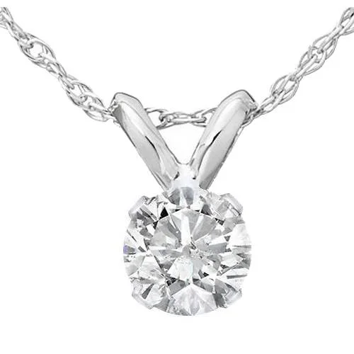 1/4ct Solitaire Diamond Pendant Necklace 14K White Gold