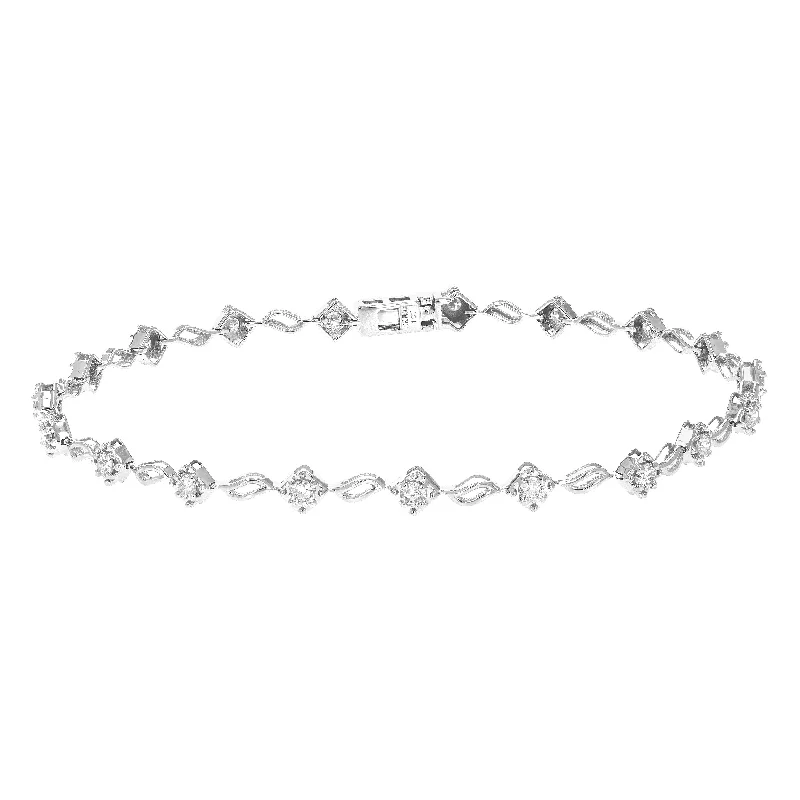 1 cttw Classic Diamond Bracelet in 10K White Gold 7 Inch