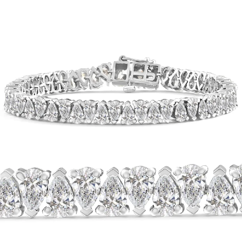 10Ct Pear Shape Diamond Tennis Bracelet Wide 21.9g 14k White Gold Lab Grown