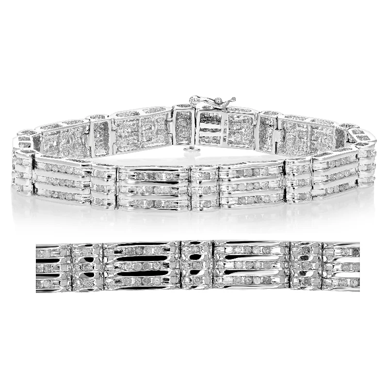 2.25 cttw Men's Diamond Bracelet .925 Sterling Silver with Rhodium 8 Inch 15 Grams