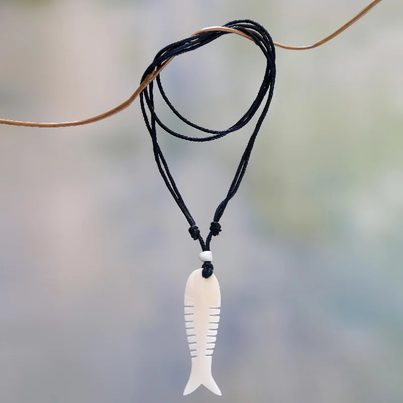 Bone Fossil Fish Pendant Necklace