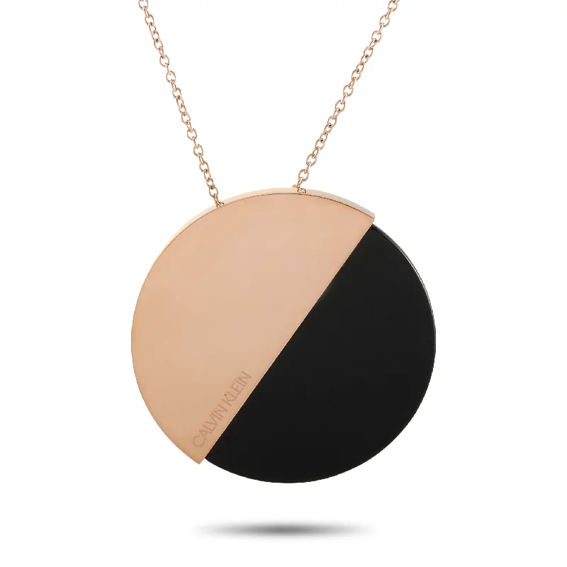 Calvin Klein Spicy Rose Gold PVD-Plated Stainless Steel Onyx Big Pendant Necklace