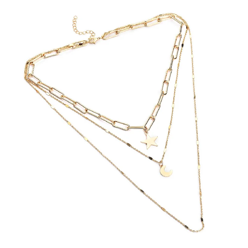 Pack Of 3 Gold Plated Star Shaped Necklace