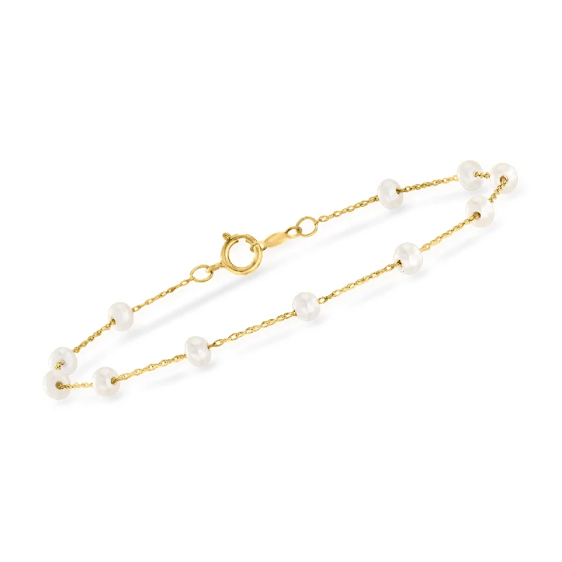 Ross-Simons 3-3.5mm Cultured Pearl Station Bracelet in 14kt Yellow Gold