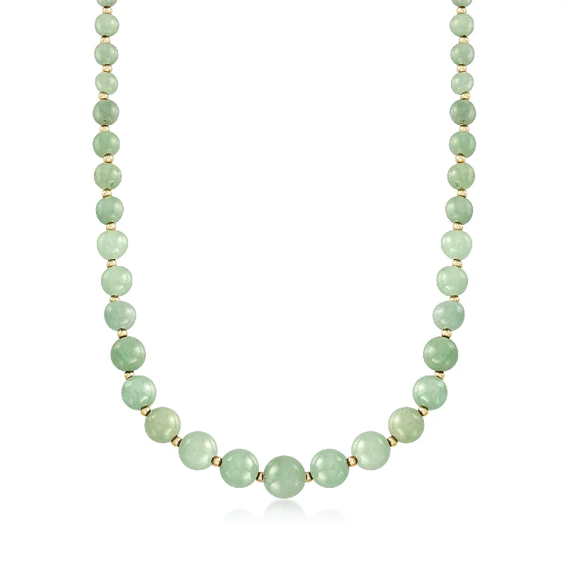 Ross-Simons 6-12mm Green Jade Bead Necklace With 14kt Yellow Gold