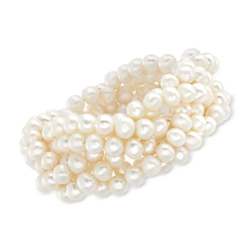 Grab Your Favorite Jewelry At The Lowest Prices Ross-Simons 6-7mm Cultured Pearl Braided Stretch Bracelet