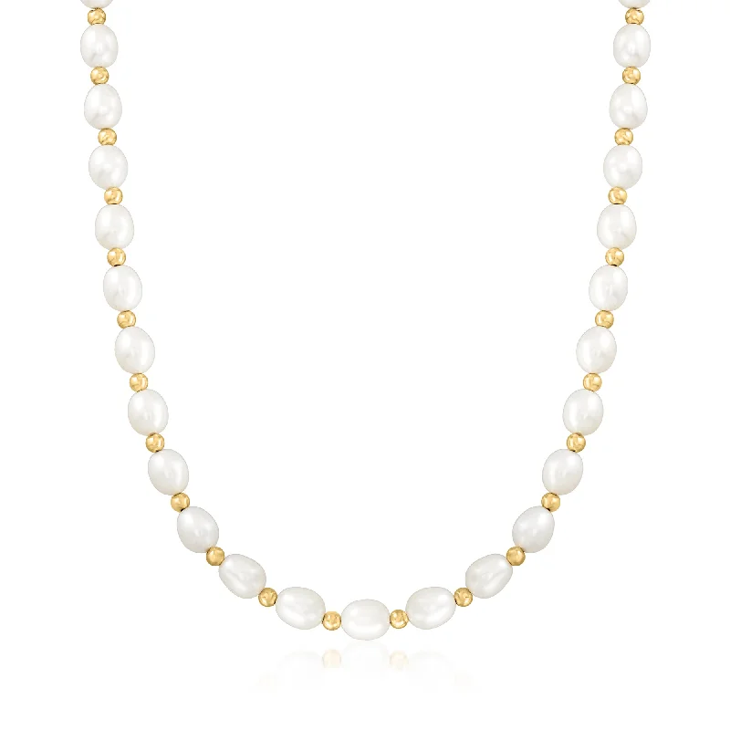 Ross-Simons 8-9mm Cultured Oval Pearl Necklace With 14kt Yellow Gold