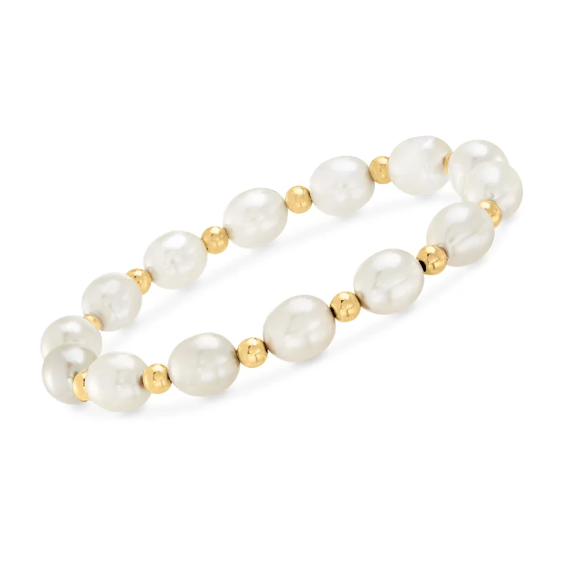 Limited-Time Offer On Elegant Jewelry Pieces Ross-Simons 8-9mm Cultured Pearl and 14kt Yellow Gold Bead Bracelet