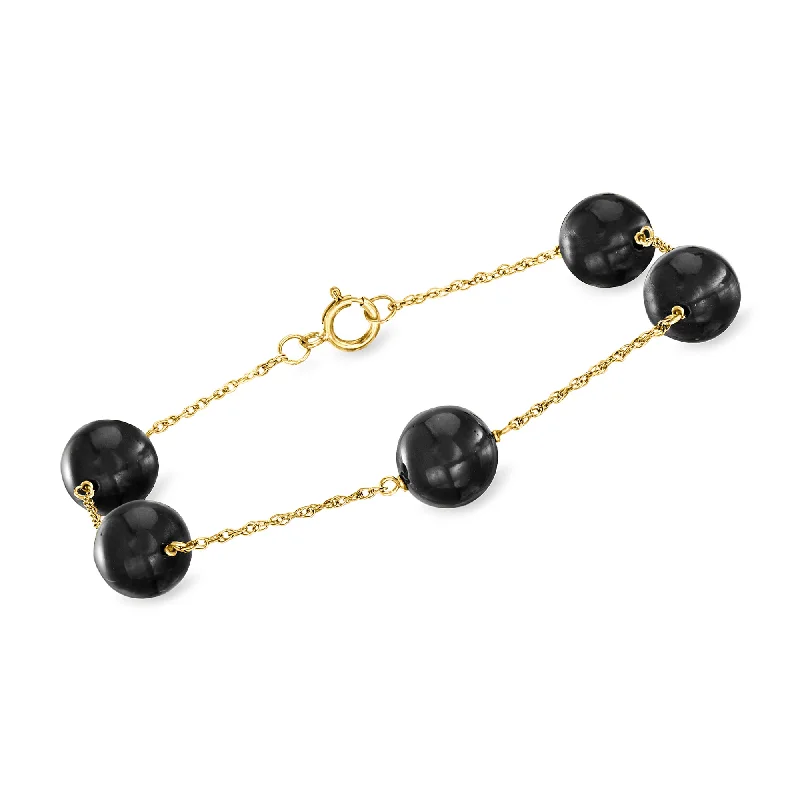 Handcrafted Jewelry Sale – Unique Designs At Low Prices Ross-Simons 8mm Onyx Bead Station Bracelet in 14kt Yellow Gold