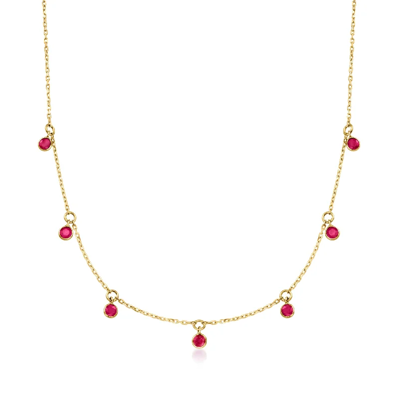 Ross-Simons Bezel-Set Ruby Station Necklace in 14kt Yellow Gold