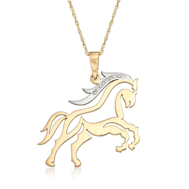 Ross-Simons Diamond-Accented Horse Necklace in 14kt 2-Tone Gold