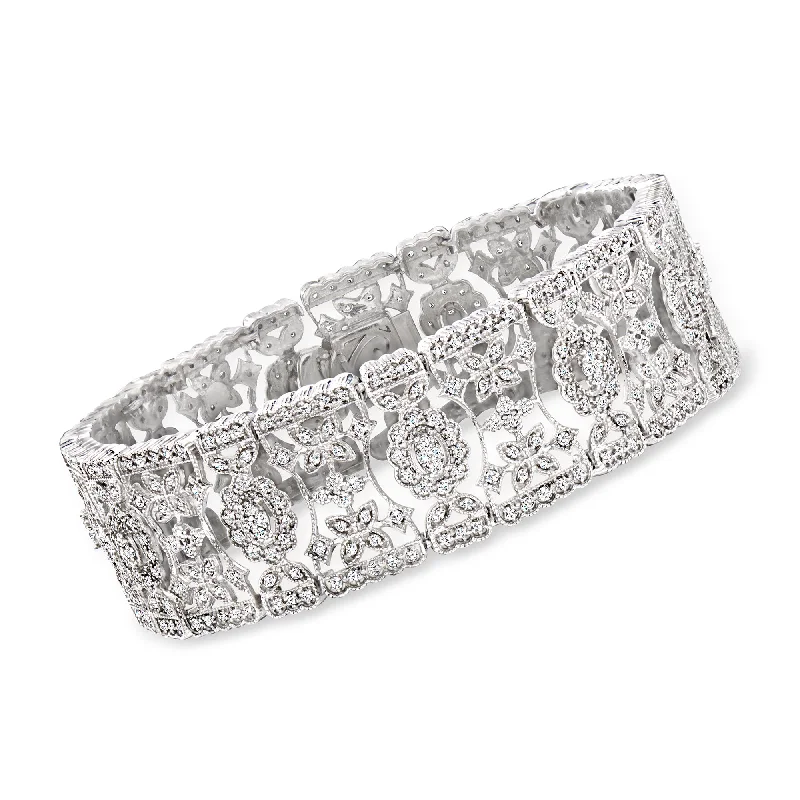 Ross-Simons Diamond Floral Bracelet in Sterling Silver