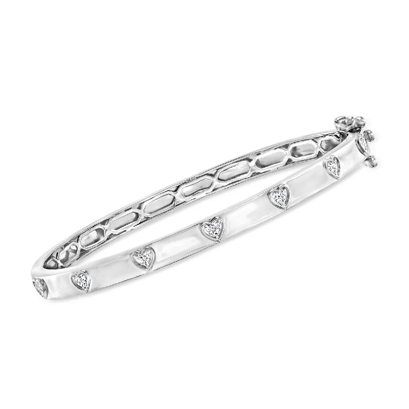 Ross-Simons Diamond Heart Bangle Bracelet in Sterling Silver