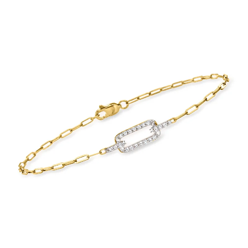 Ross-Simons Diamond Paper Clip Link Bracelet in 14kt Yellow Gold