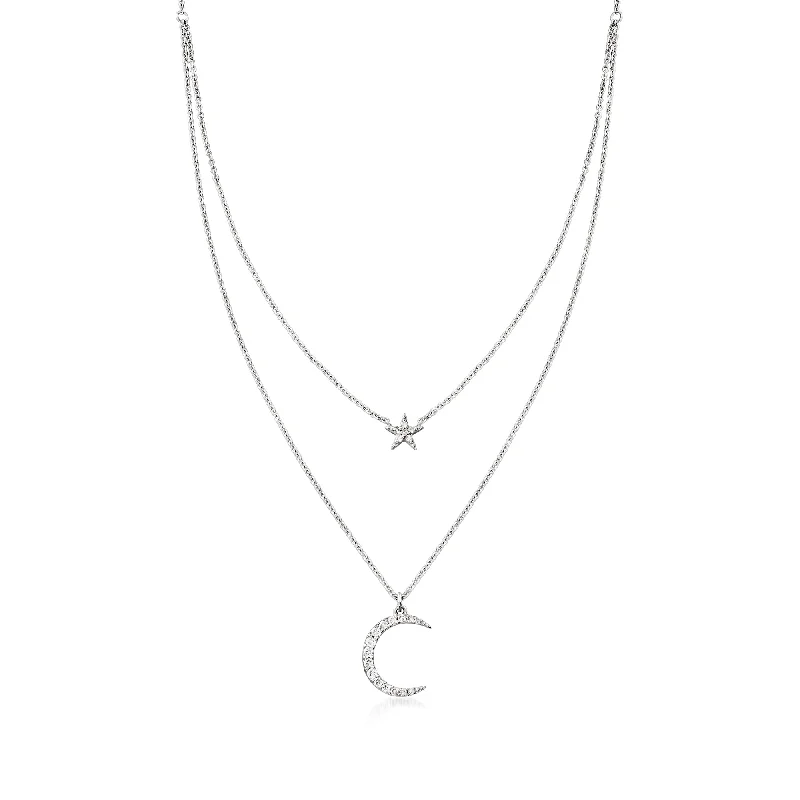 Ross-Simons Diamond Star and Moon Layered Necklace in Sterling Silver