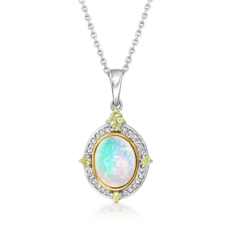 Ross-Simons Ethiopian Opal, Diamond and . Peridot Pendant Necklace in Sterling Silver With 14kt Yellow Gold