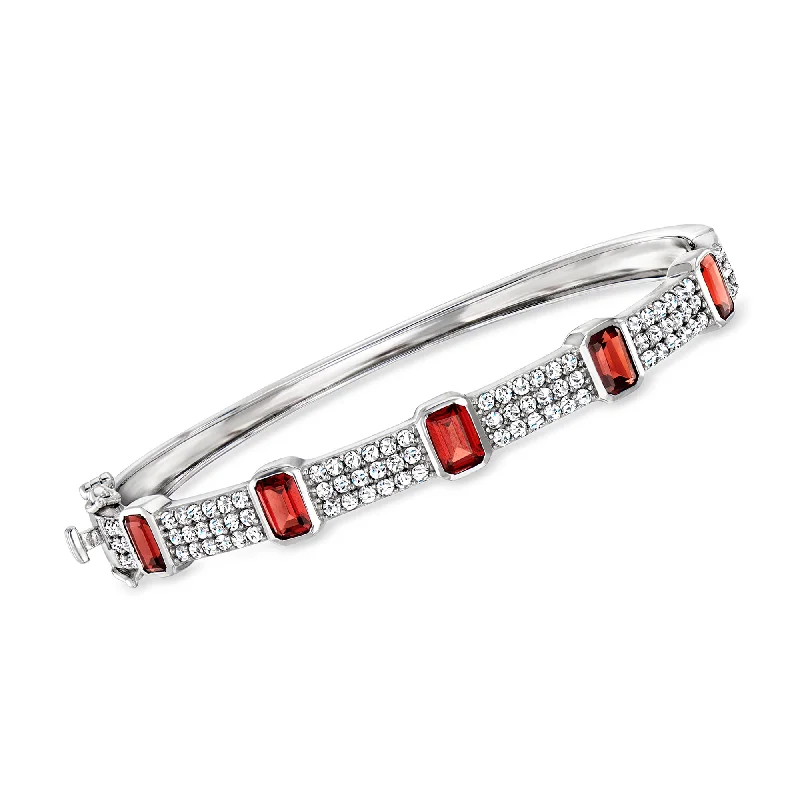 Ross-Simons Garnet and White Zircon Bangle Bracelet in Sterling Silver