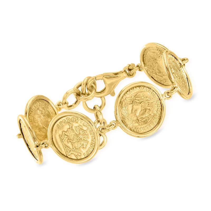 Ross-Simons Italian 18kt Gold Over Sterling Replica Coin Bracelet