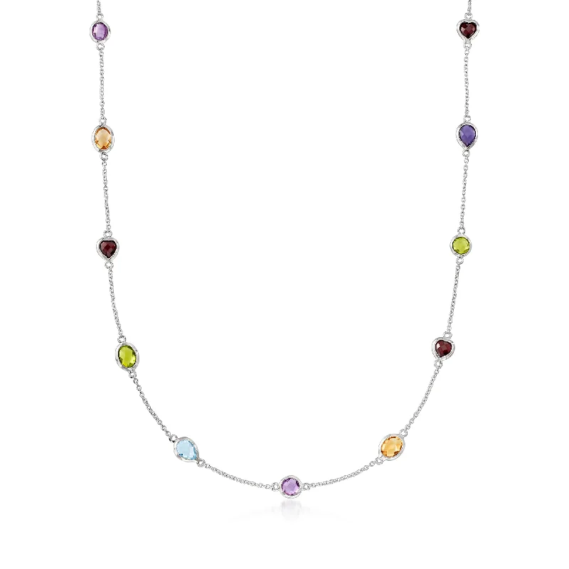 Ross-Simons Multi-Gem Station Necklace in Sterling Silver