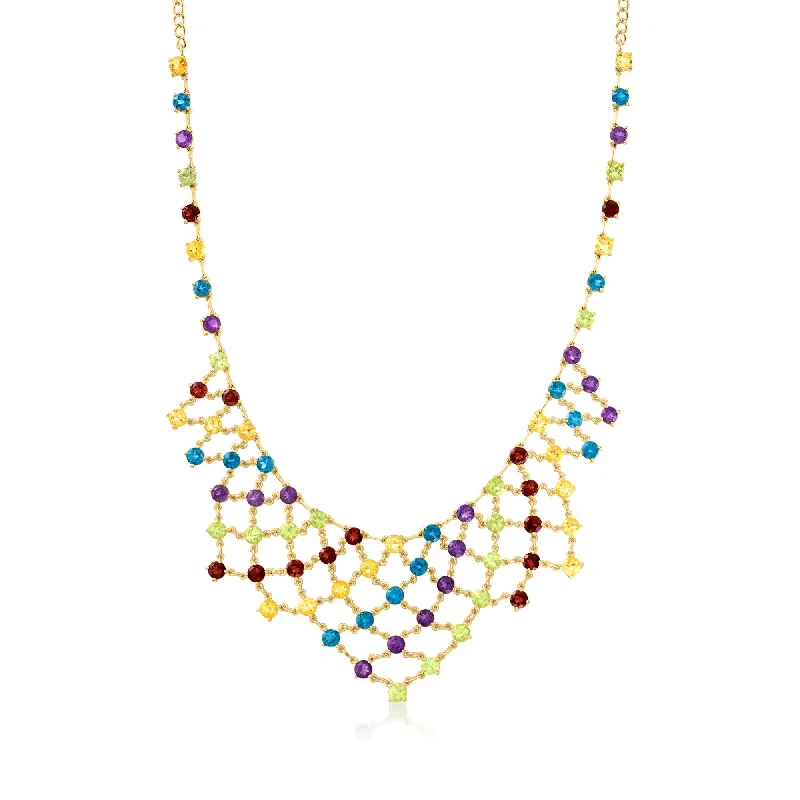 Ross-Simons Multi-Gemstone Bib Necklace in 18kt Gold Over Sterling