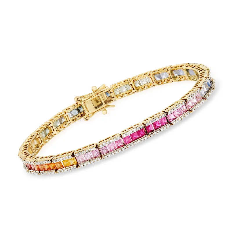 Ross-Simons Multicolored Sapphire and Diamond Bracelet in 14kt Yellow Gold