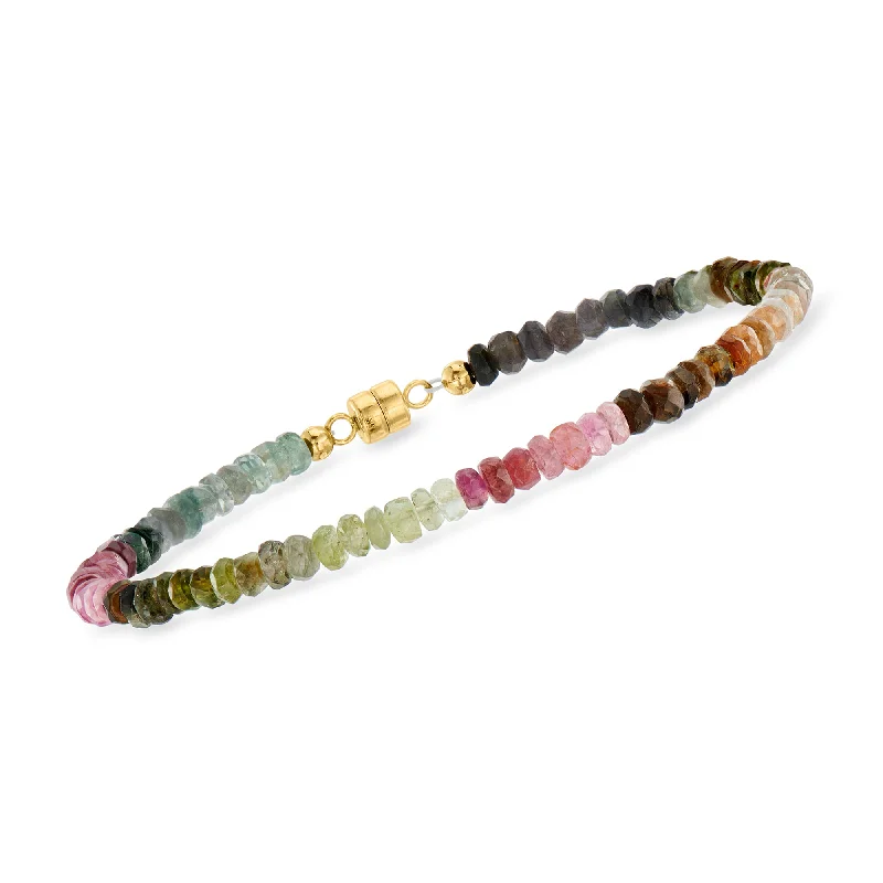 Premium Jewelry Now Available At Special Discounts Ross-Simons Multicolored Tourmaline Bead Bracelet With 14kt Yellow Gold Magnetic Clasp