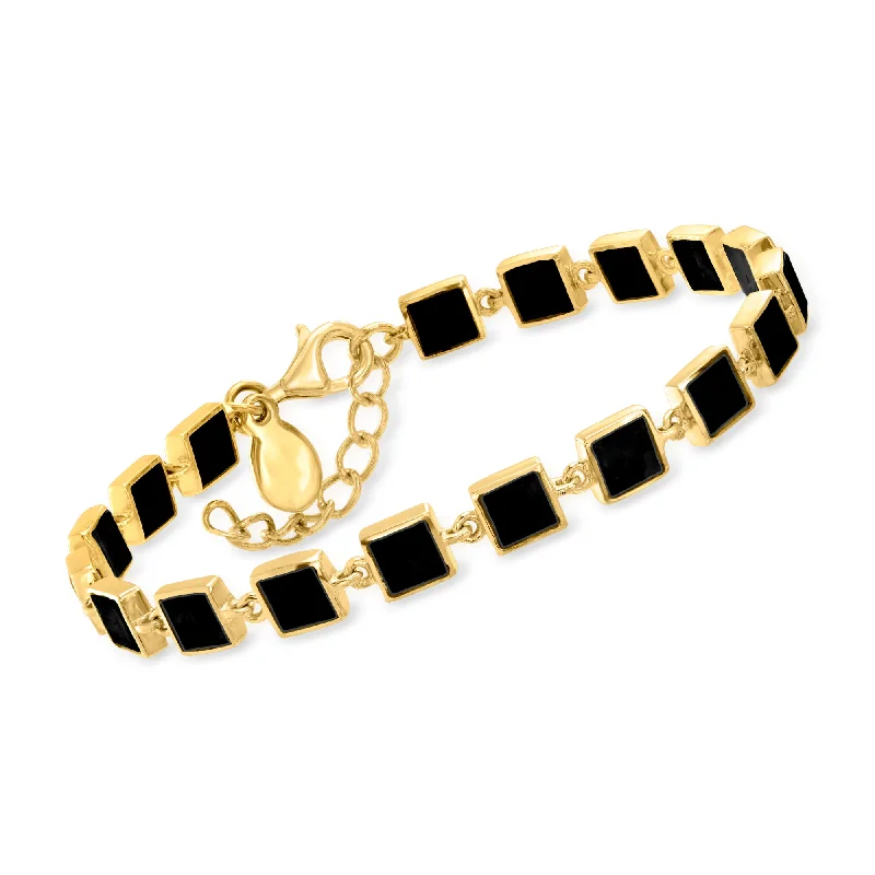 Ross-Simons Onyx Square-Link Bracelet in 18kt Gold Over Sterling