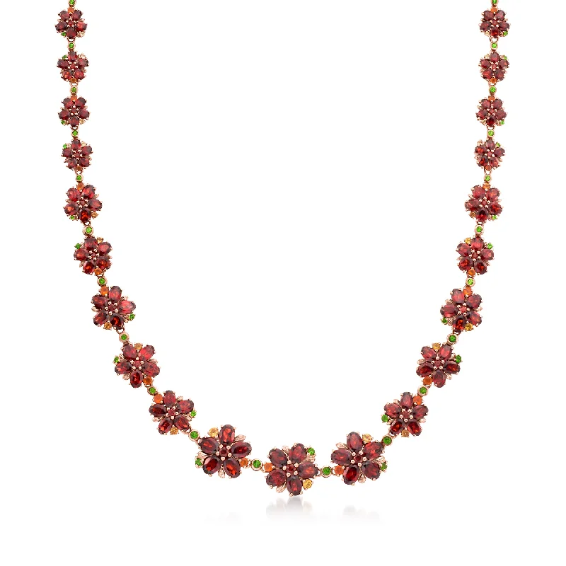 Ross-Simons Orange Opal and Multi-Gemstone Floral Necklace in 18kt Rose Gold Over Sterling