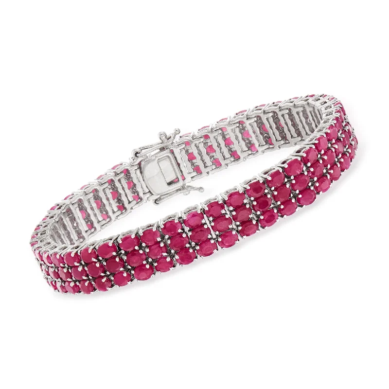 Ross-Simons Ruby 3-Row Tennis Bracelet in Sterling Silver