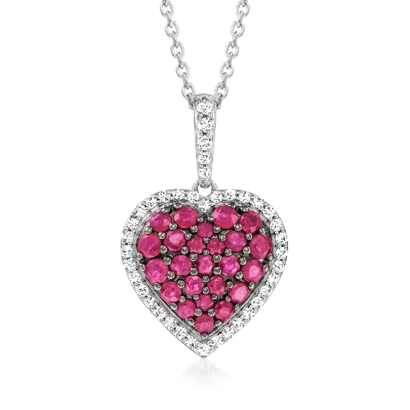 Ross-Simons Ruby and . White Zircon Heart Pendant Necklace in Sterling Silver