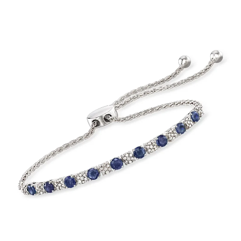 Ross-Simons Sapphire and . Diamond Bolo Bracelet in Sterling Silver